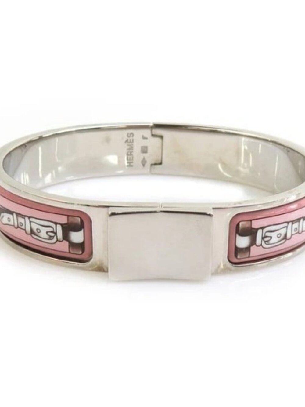 Auth HERMES Clic Clac Bangle Bracelet Silver/Pink/White Metal/Enamel - e60864a